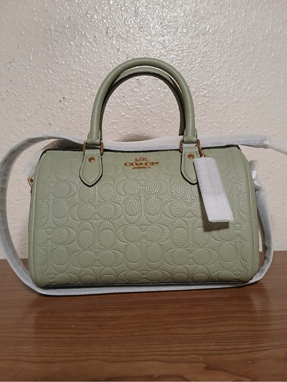 coach medium rowan satchel in pistachio